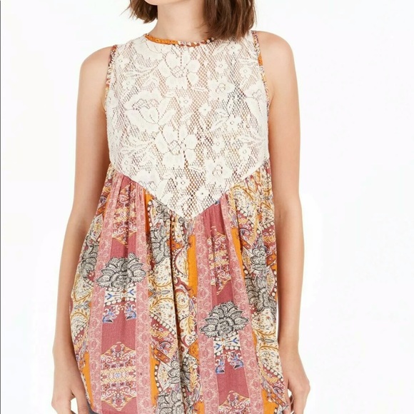 NEW Free People Count Me In Trapeze Top lace pink M - Picture 2 of 6